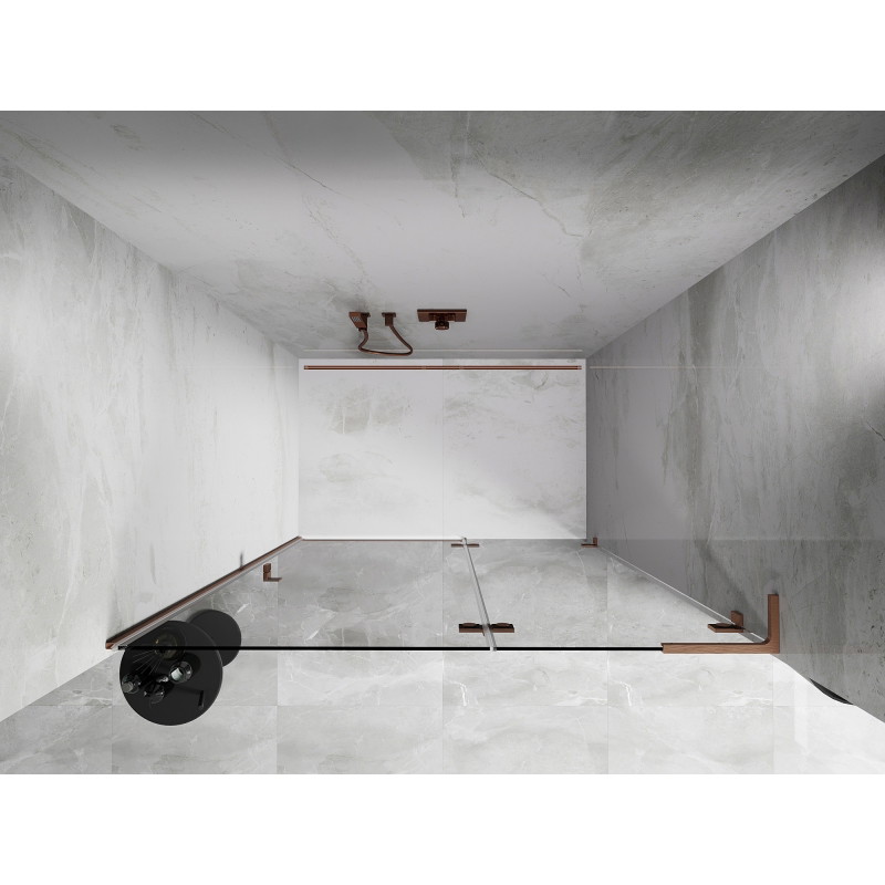 Mexen Lunar L porte de douche pivotante droite 135 cm, transparent, cuivre brossé - 834L-135-000-65-00-P