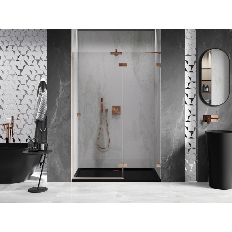 Mexen Lunar L porte de douche pivotante droite 140 cm, transparent, cuivre brossé - 834L-140-000-65-00-P