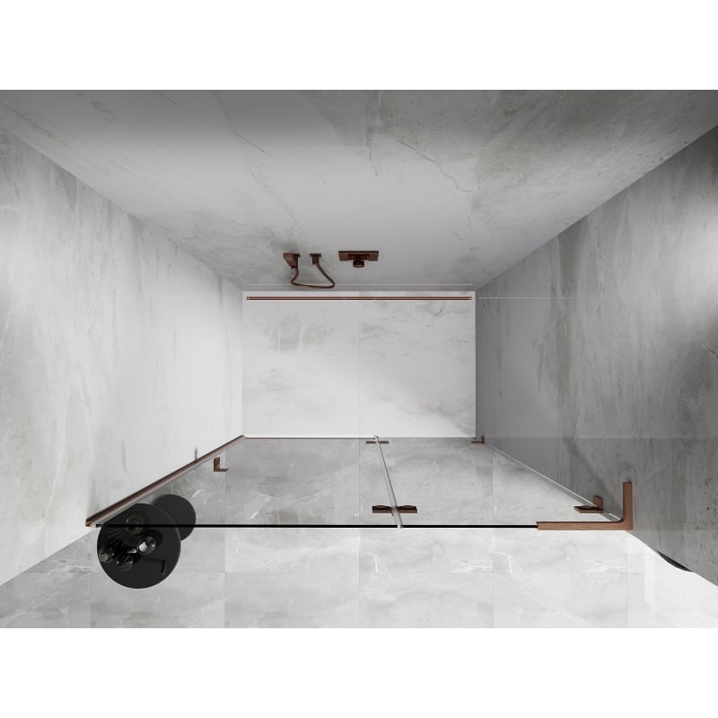 Mexen Lunar L porte de douche pivotante droite 140 cm, transparent, cuivre brossé - 834L-140-000-65-00-P