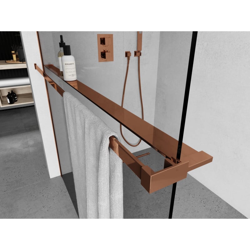 Mexen étagère pour paroi de douche avec barre pour serviettes, or rose - 800-02-60