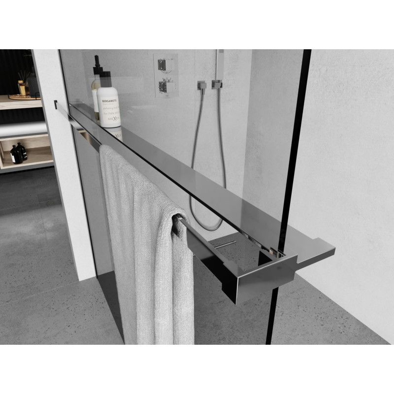 Mexen Kioto+ étagère pour paroi de douche avec barre porte-serviettes, chromée - 800-02-01