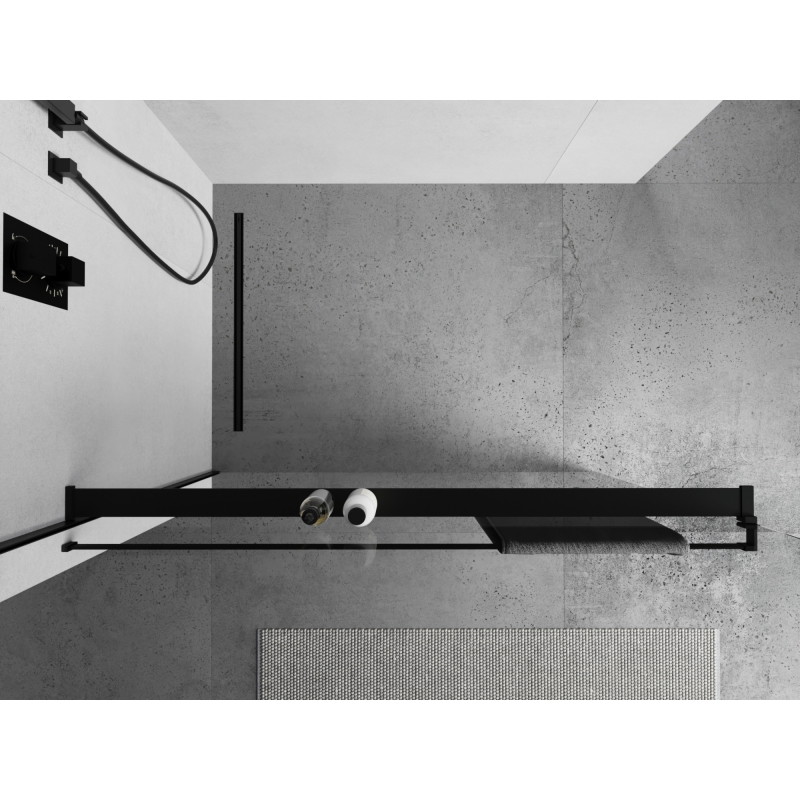 Mexen Kioto+ étagère pour paroi de douche avec barre porte-serviettes, noire - 800-02-70