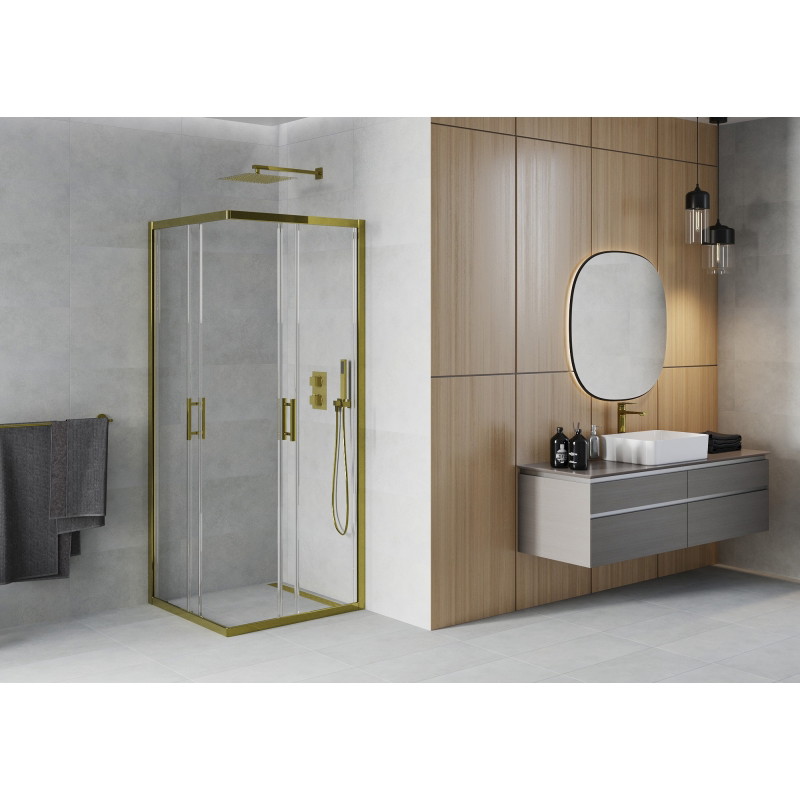 Mexen Rio cabine de douche carrée 70 x 70 cm, transparente, dorée - 860-070-070-50-00