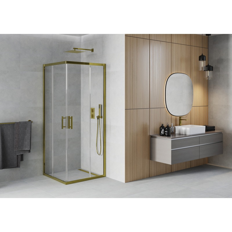 Mexen Rio cabine de douche carrée 70 x 70 cm, transparente, dorée - 860-070-070-50-00