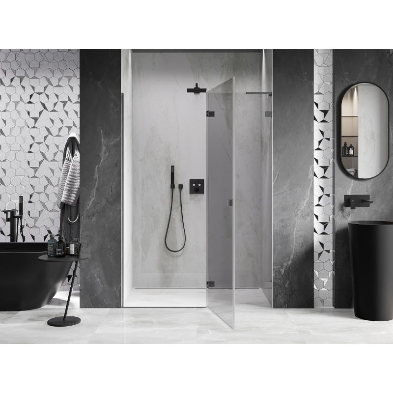 Mexen Lunar L porte de douche battante droite 130 cm, transparent, gris canon brossé - 834L-130-000-66-00-P