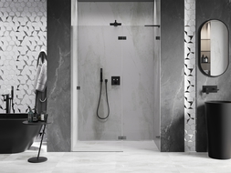 Mexen Lunar L porte de douche pivotante droite 140 cm, transparent, gris canon brossé - 834L-140-000-66-00-P