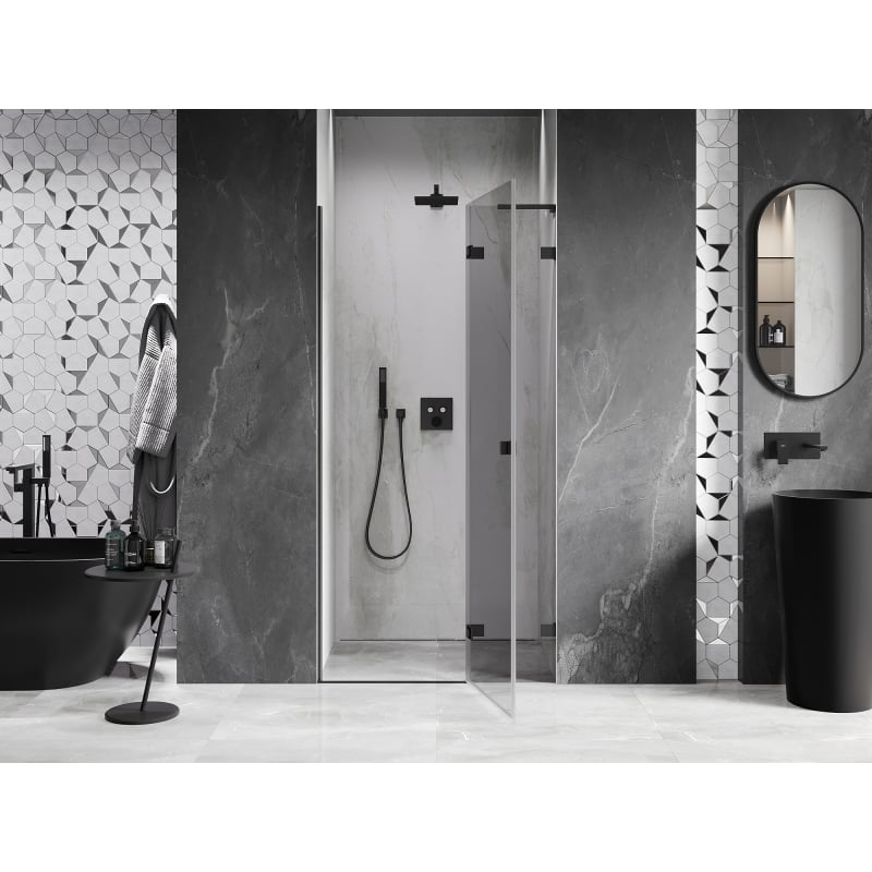 Mexen Lunar L porte de douche pivotante droite 100 cm, transparent, noir - 834L-100-000-70-00-P