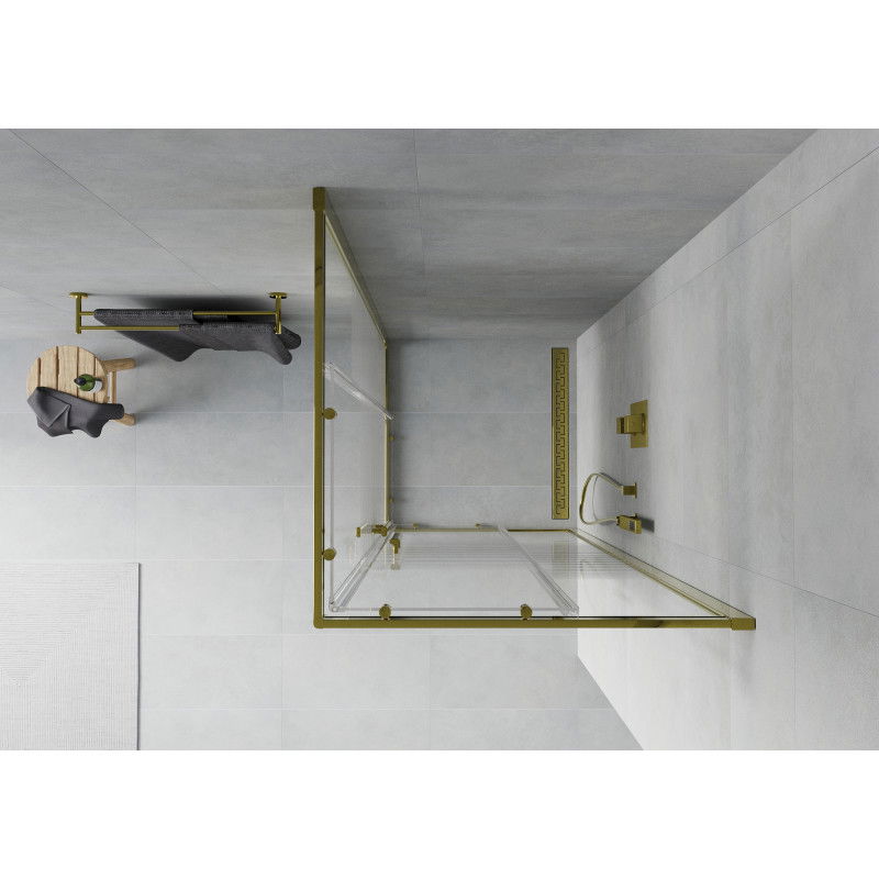 Mexen Rio cabine de douche carrée 90 x 90 cm, bandes blanches, dorée - 860-090-090-50-20