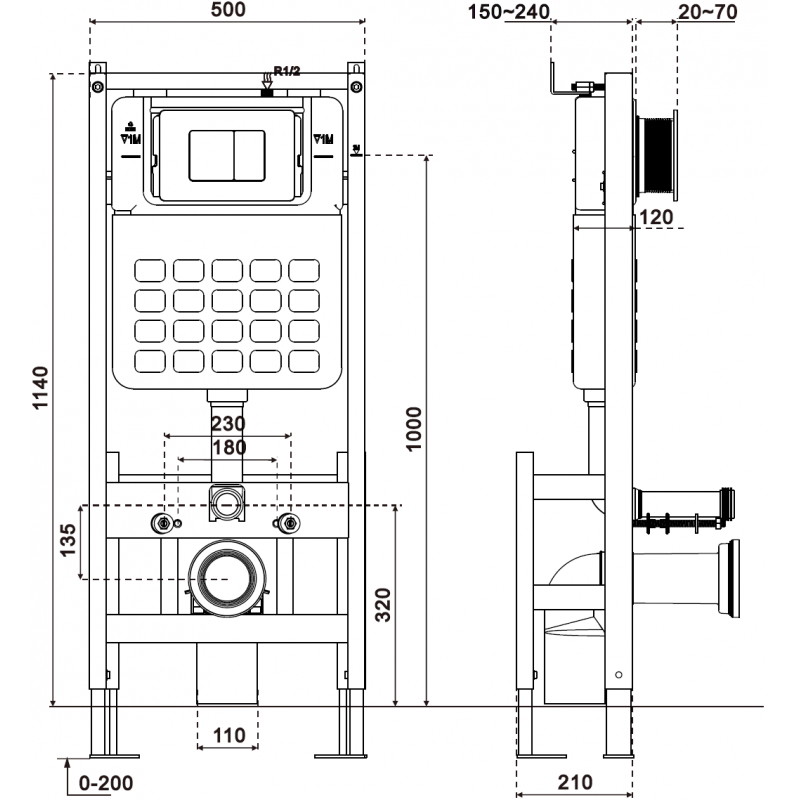 Mexen Tex Air F cadre encastré autoportant pneumatique pour WC - 61101A