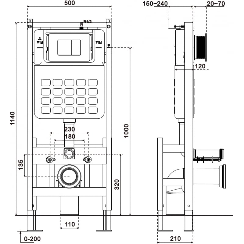 Mexen Tex Air F Châssis autoportant pneumatique encastré pour WC - 61101A