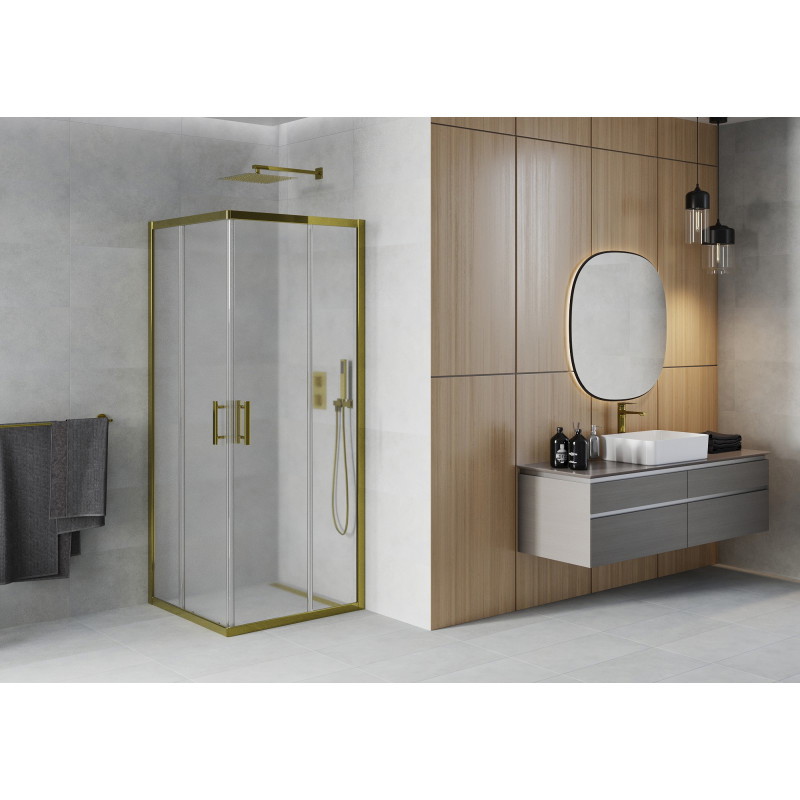 Mexen Rio cabine de douche carrée 70 x 70 cm, givrée, dorée - 860-070-070-50-30