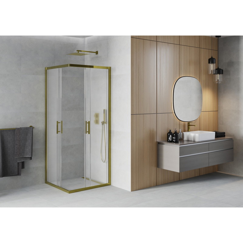 Mexen Rio cabine de douche carrée 80 x 80 cm, givre, dorée - 860-080-080-50-30