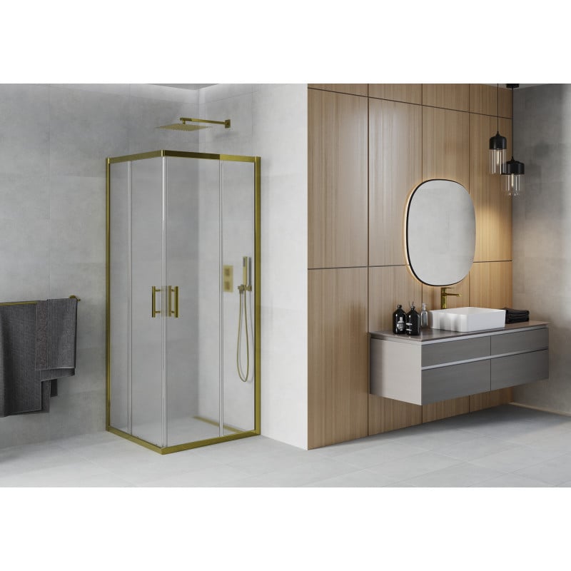 Mexen Rio cabine de douche carrée 80 x 80 cm, givre, dorée - 860-080-080-50-30