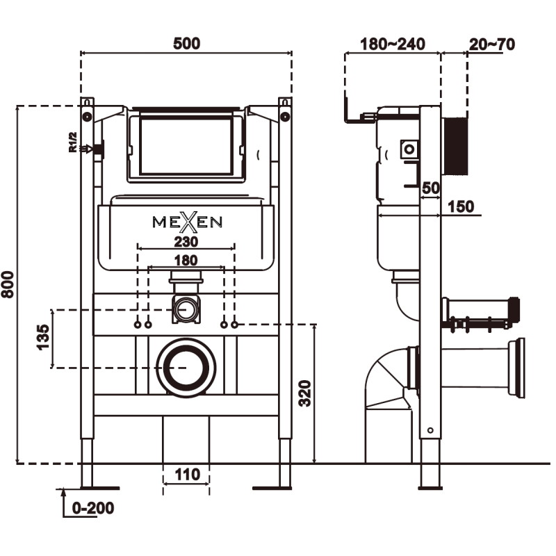 Mexen Tex Air XS-F châssis encastré pneumatique pour WC - 61800A
