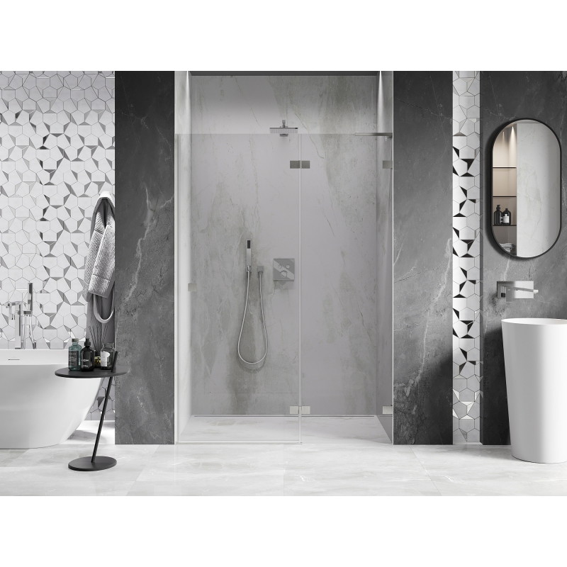 Mexen Lunar L porte de douche pivotante droite 130 cm, transparent, nickel brossé - 834L-130-000-97-00-P