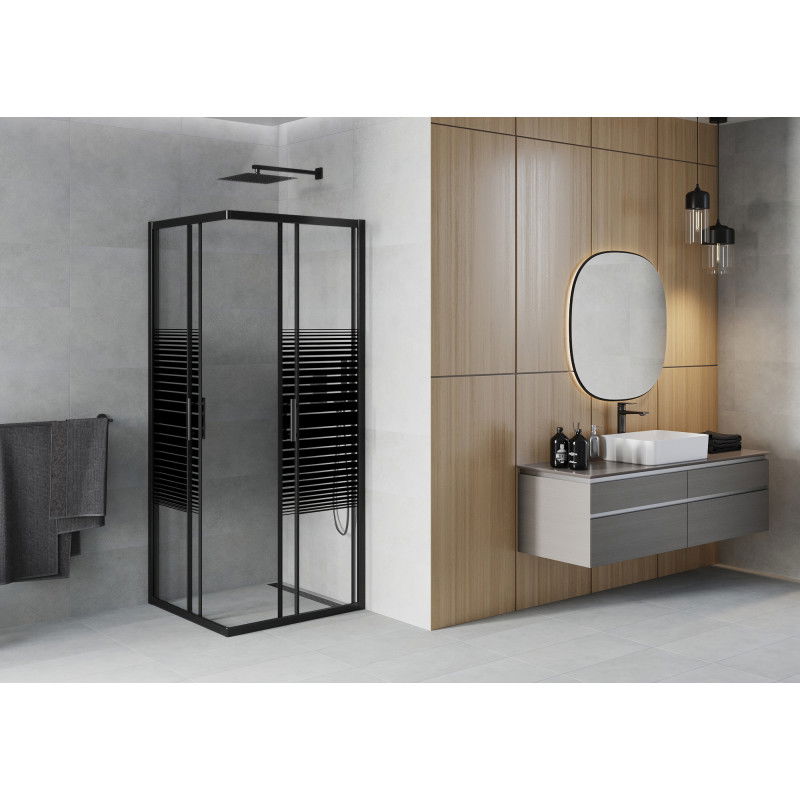 Mexen Rio cabine de douche carrée 90 x 90 cm, bandes noires, noire - 860-090-090-70-20