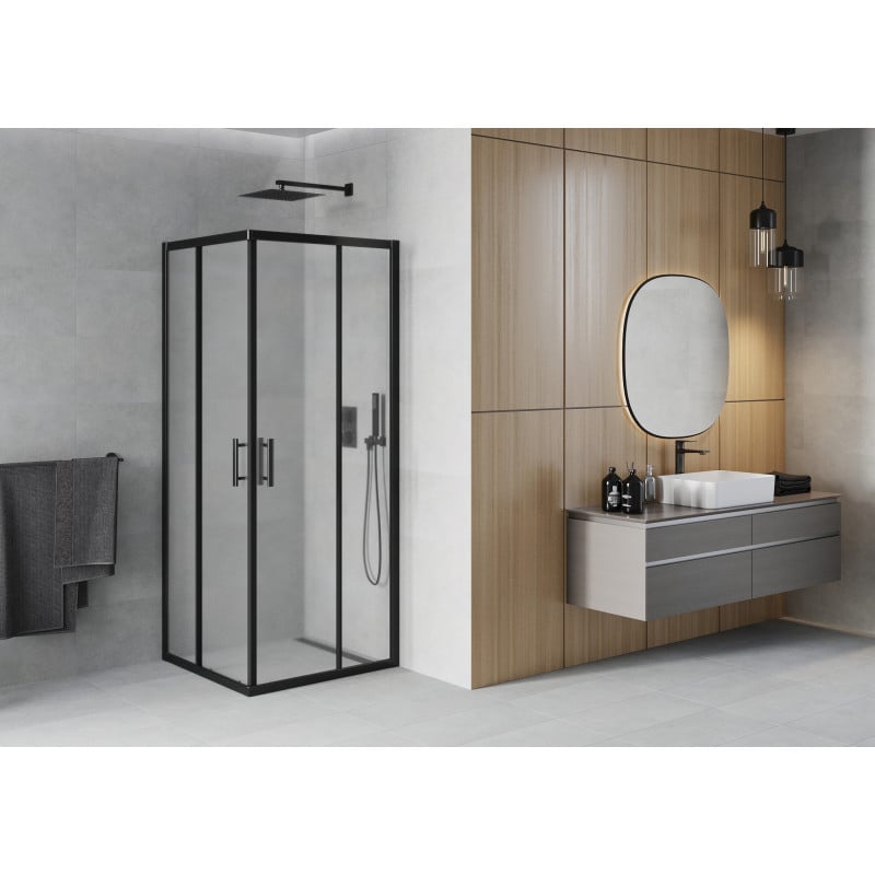 Mexen Rio cabine de douche carrée 80 x 80 cm, givrée, noire - 860-080-080-70-30
