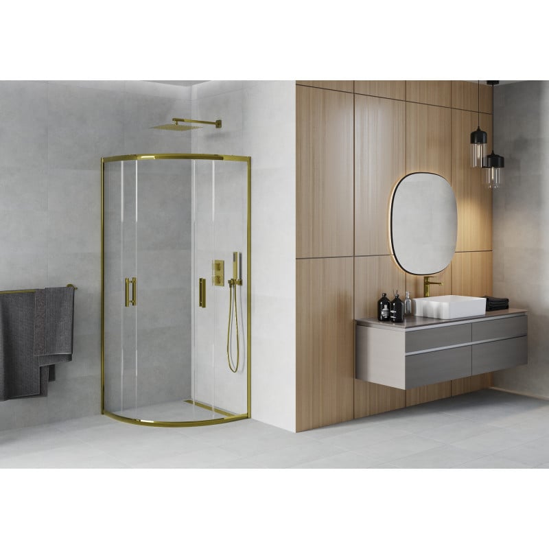 Mexen Rio cabine de douche semi-circulaire 80 x 80 cm, transparent, doré - 863-080-080-50-00