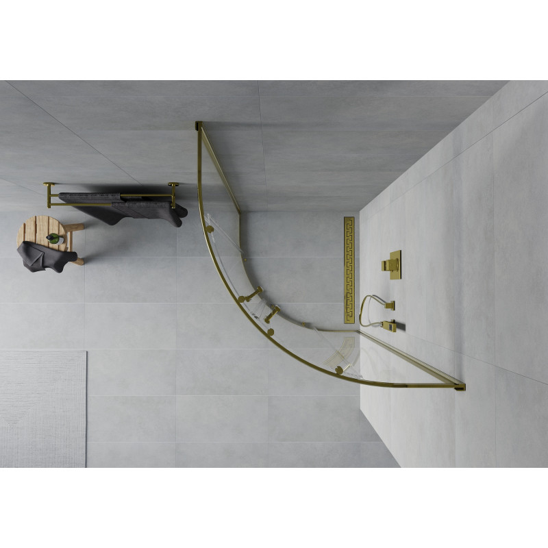 Mexen Rio cabine de douche semi-circulaire 90 x 90 cm, transparent, dorée - 863-090-090-50-00