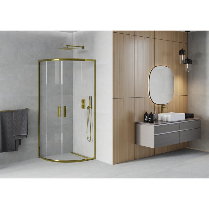 Mexen Rio cabine de douche semi-circulaire 90 x 90 cm, transparent, or - 863-090-090-50-00