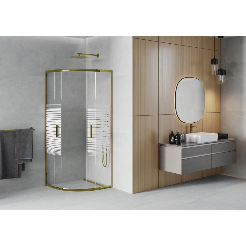 Mexen Rio cabine de douche semi-circulaire 70 x 70 cm, bandes blanches, doré - 863-070-070-50-20