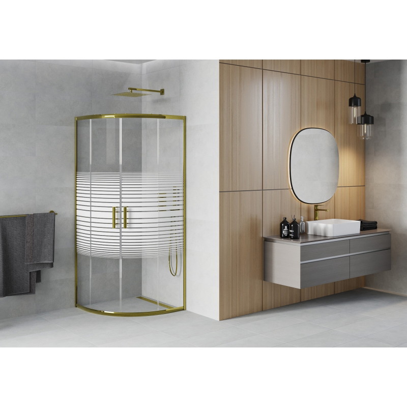Mexen Rio cabine de douche semi-circulaire 70 x 70 cm, bandes blanches, doré - 863-070-070-50-20