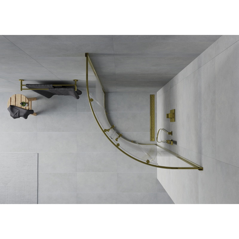 Mexen Rio cabine de douche semi-circulaire 70 x 70 cm, bandes blanches, doré - 863-070-070-50-20
