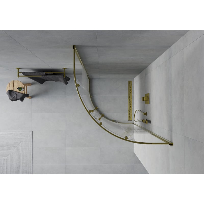 Mexen Rio cabine de douche semi-circulaire 70 x 70 cm, bandes blanches, or - 863-070-070-50-20
