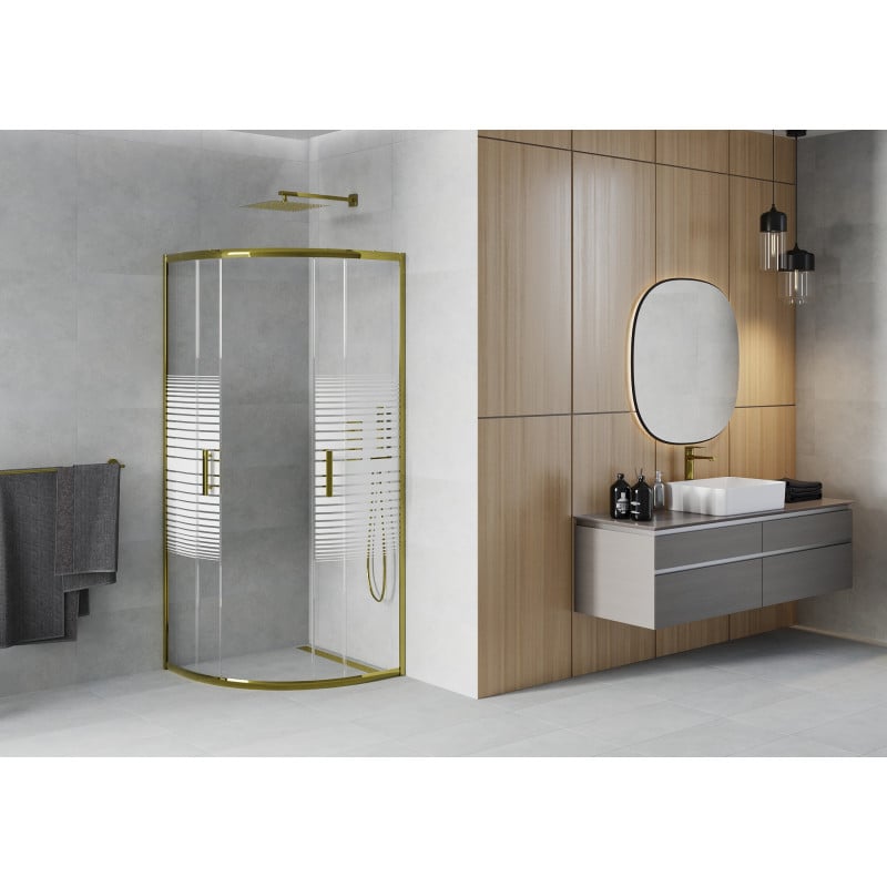 Mexen Rio cabine de douche semi-circulaire 80 x 80 cm, bandes blanches, or - 863-080-080-50-20