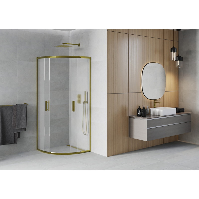 Mexen Rio cabine de douche semi-circulaire 80 x 80 cm, givrée, dorée - 863-080-080-50-30
