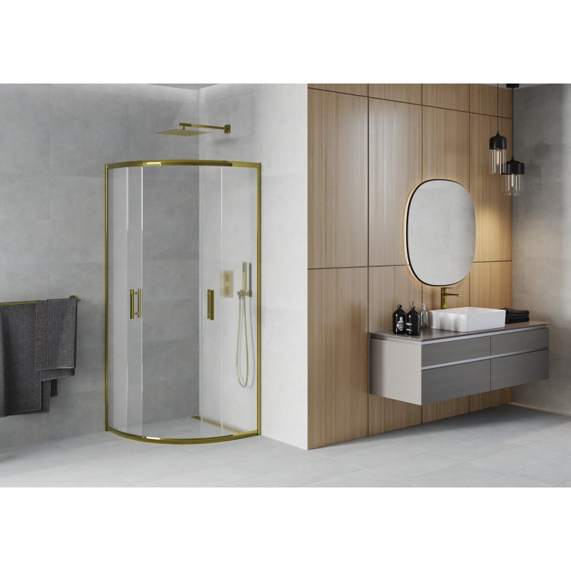 Mexen Rio cabine de douche semi-circulaire 90 x 90 cm, givré, or - 863-090-090-50-30