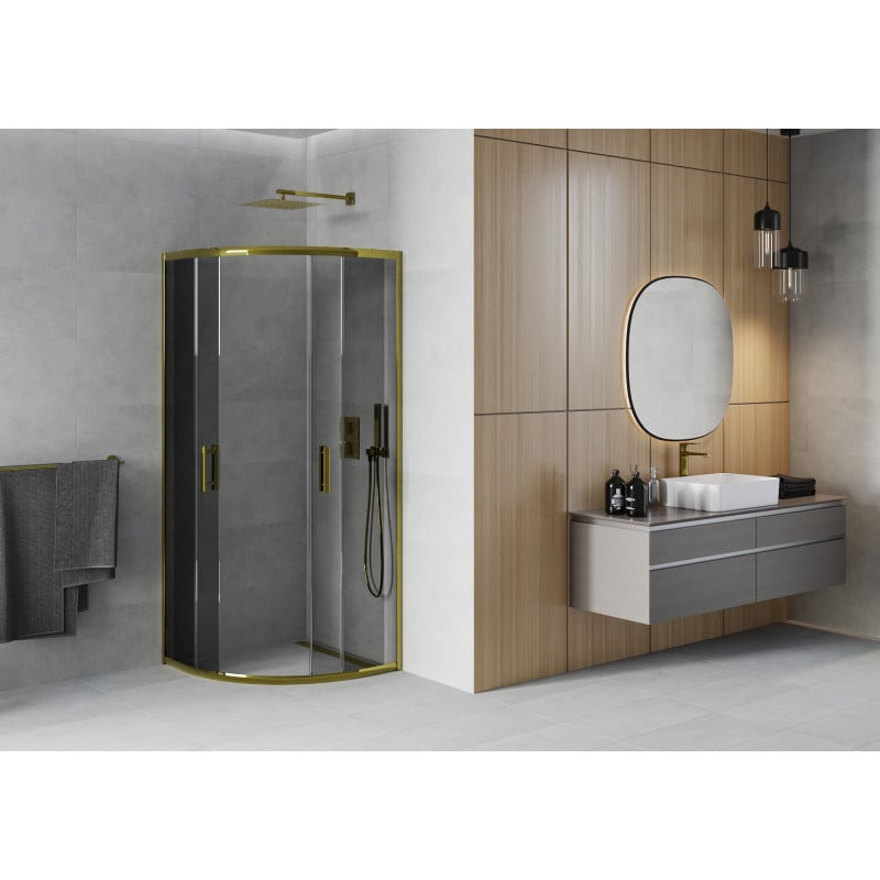 Mexen Rio cabine de douche demi-circulaire 70 x 70 cm, graphite, or - 863-070-070-50-40