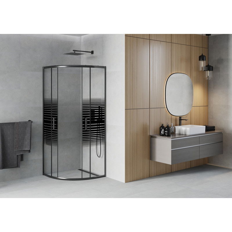 Mexen Rio cabine de douche semi-circulaire 90 x 90 cm, bandes noires, noire - 863-090-090-70-20