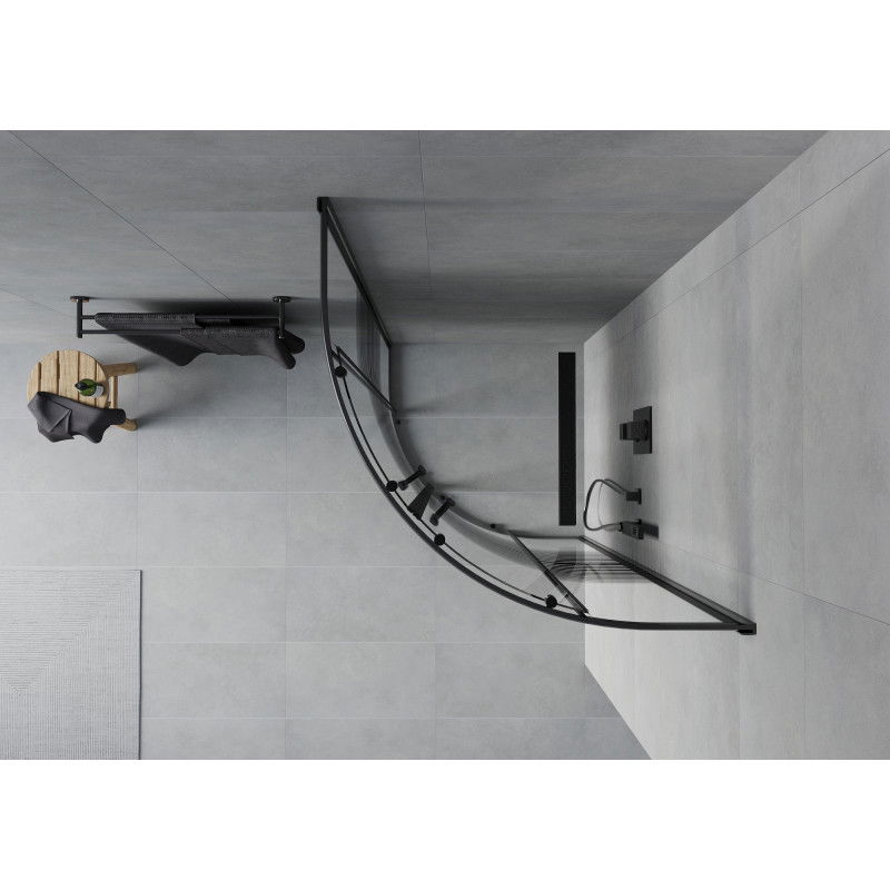 Mexen Rio cabine de douche semi-circulaire 90 x 90 cm, bandes noires, noire - 863-090-090-70-20