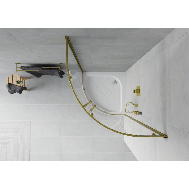 Mexen Rio cabine de douche semi-circulaire 70 x 70 cm, transparent, dorée + bac à douche, blanc - 863-070-070-50-00-4710