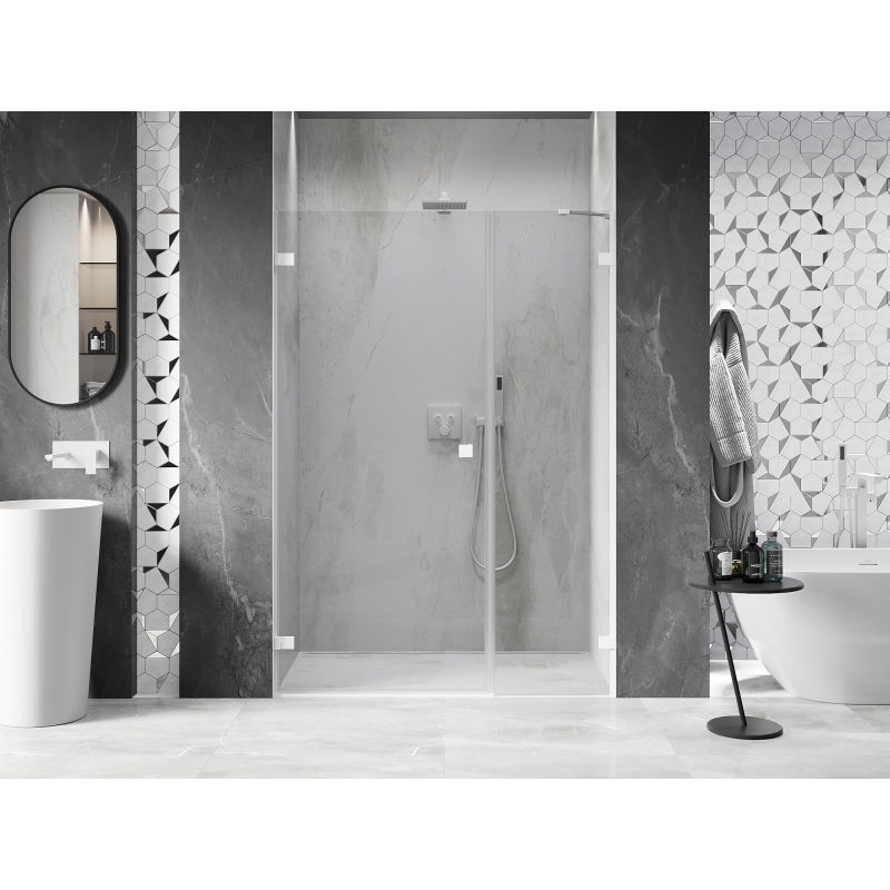 Mexen Lunar-B porte de douche battante gauche 140 cm, transparent, blanc - 832S-140-050-20-00-L