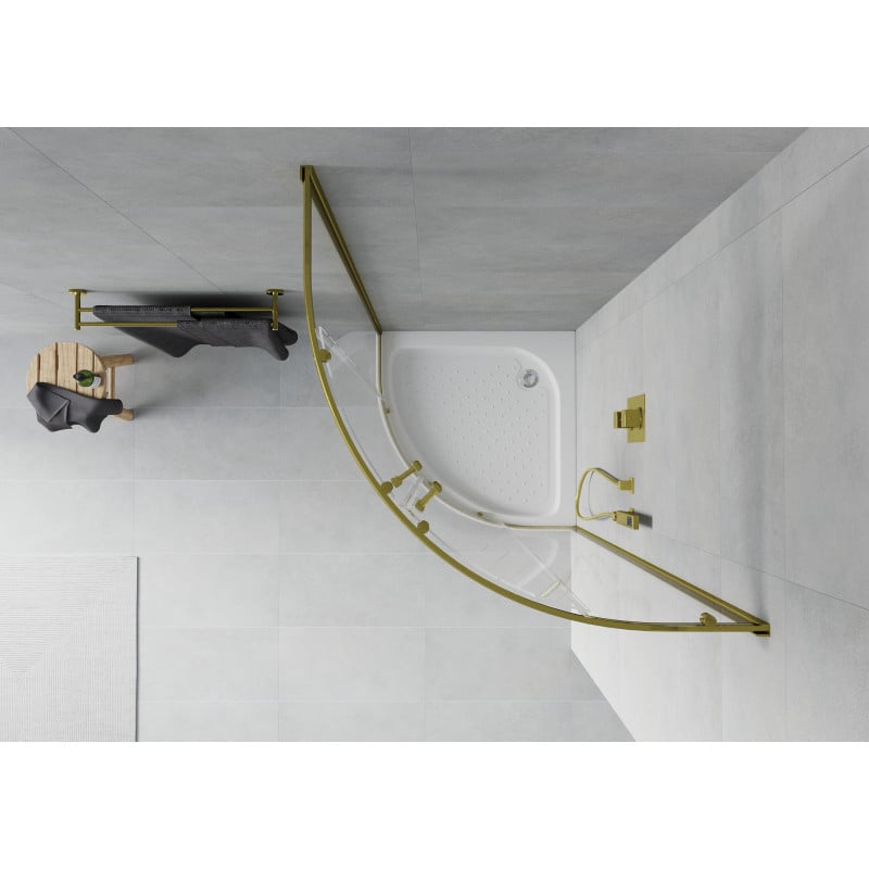 Mexen Rio cabine de douche semi-circulaire 80 x 80 cm, transparent, doré + receveur Rio, blanc - 863-080-080-50-00-4710