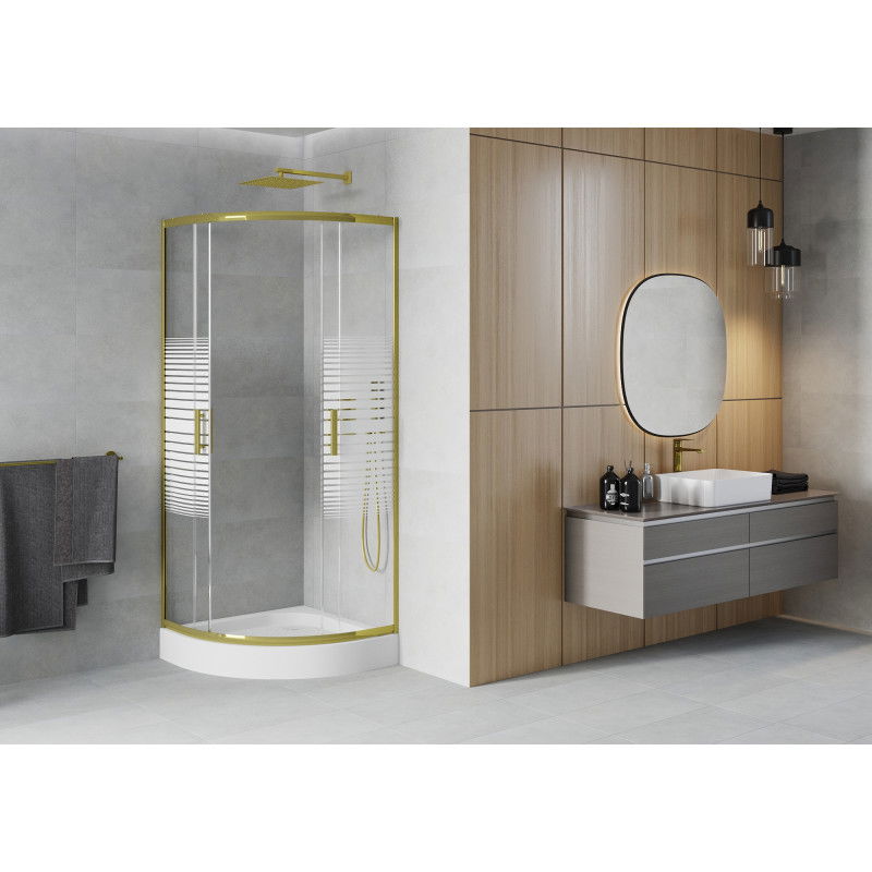 Mexen Rio cabine de douche semi-circulaire 70 x 70 cm, bandes blanches, or + receveur, blanc - 863-070-070-50-20-4710