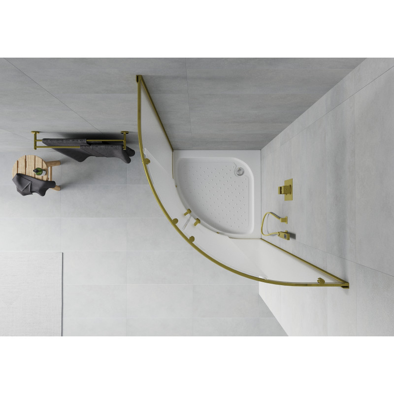 Mexen Rio cabine de douche semi-circulaire 80 x 80 cm, givré, or + receveur, blanc - 863-080-080-50-30-4710