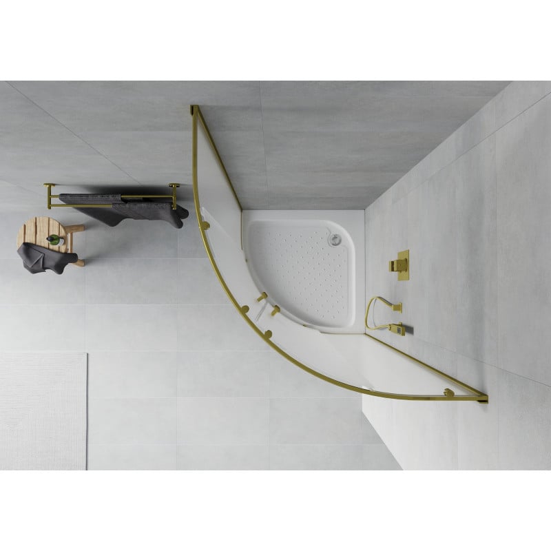 Mexen Rio cabine de douche semi-circulaire 80 x 80 cm, givré, or + receveur Rio, blanc - 863-080-080-50-30-4710