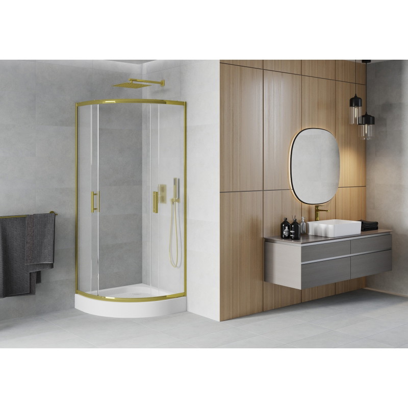 Mexen Rio cabine de douche semi-circulaire 90 x 90 cm, givre, or + receveur, blanc - 863-090-090-50-30-4710