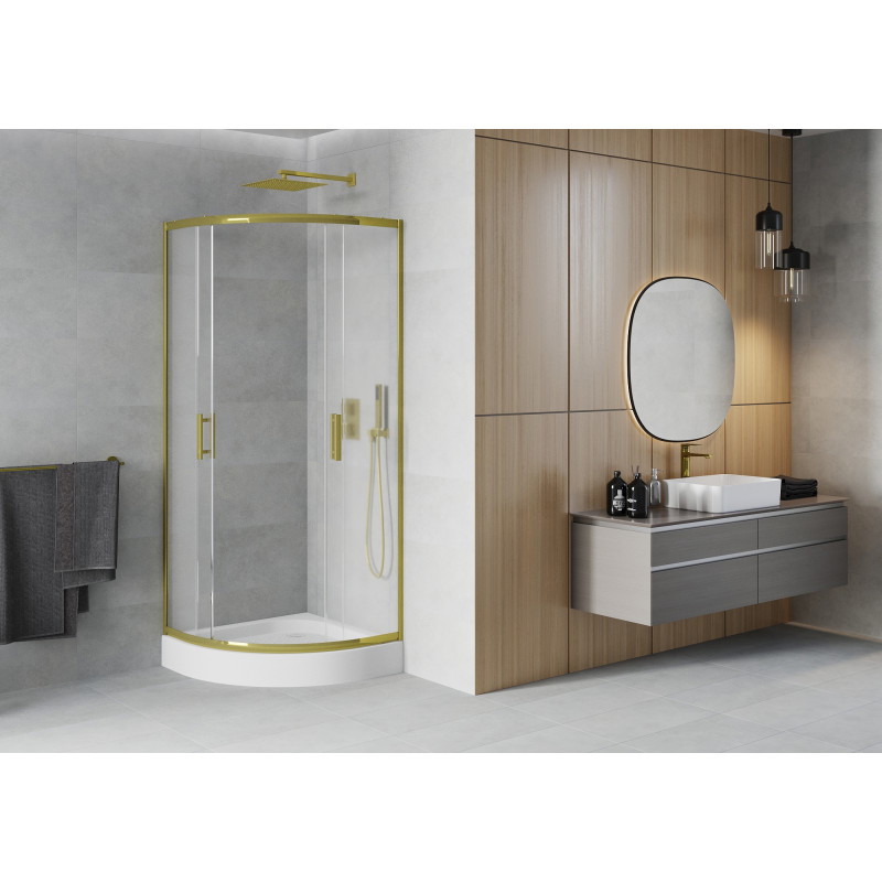 Mexen Rio cabine de douche semi-circulaire 90 x 90 cm, givre, or + receveur Rio, blanc - 863-090-090-50-30-4710
