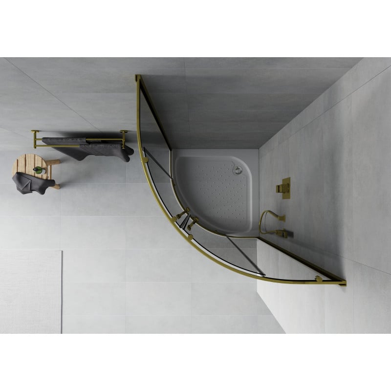 Mexen Rio cabine de douche semi-circulaire 80 x 80 cm, graphite, or + receveur Rio, blanc - 863-080-080-50-0-4710