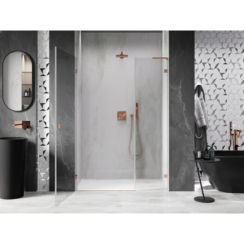 Mexen Lunar-B L porte de douche pivotante gauche 145 cm, transparent, cuivre brossé - 832SL-145-050-65-00-L