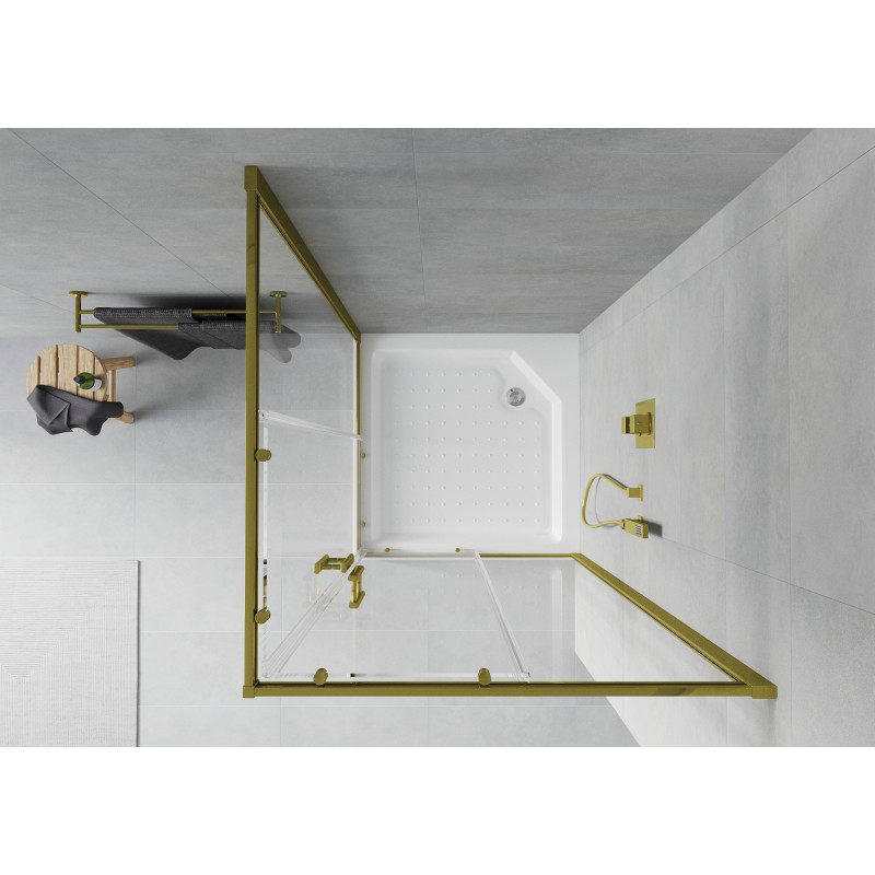Mexen Rio cabine de douche carrée 90 x 90 cm, transparent, dorée + bac à douche, blanc - 860-090-090-50-00-4510