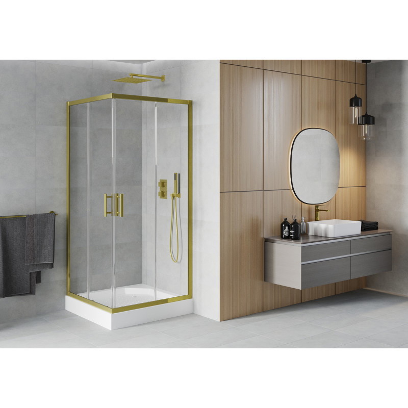 Mexen Rio cabine de douche carrée 90 x 90 cm, transparent, dorée + bac à douche, blanc - 860-090-090-50-00-4510