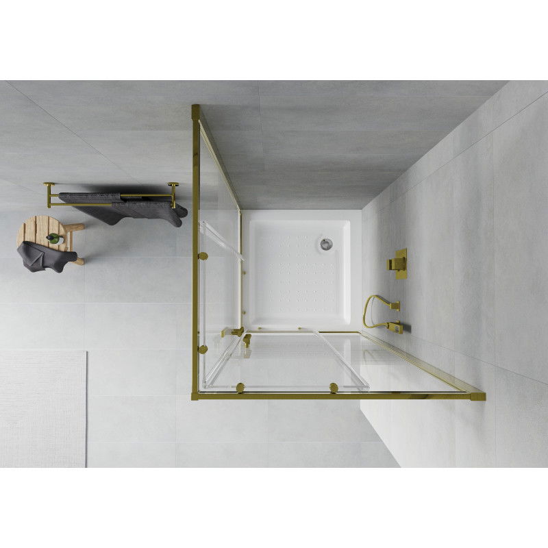 Mexen Rio cabine de douche carrée 80 x 80 cm, bandes blanches, or + receveur, blanc - 860-080-080-50-20-4510