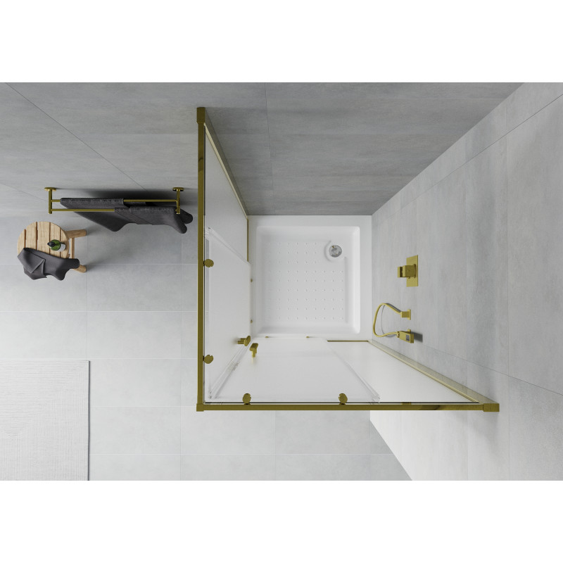 Mexen Rio cabine de douche carrée 80 x 80 cm, givrée, dorée + receveur, blanc - 860-080-080-50-30-4510