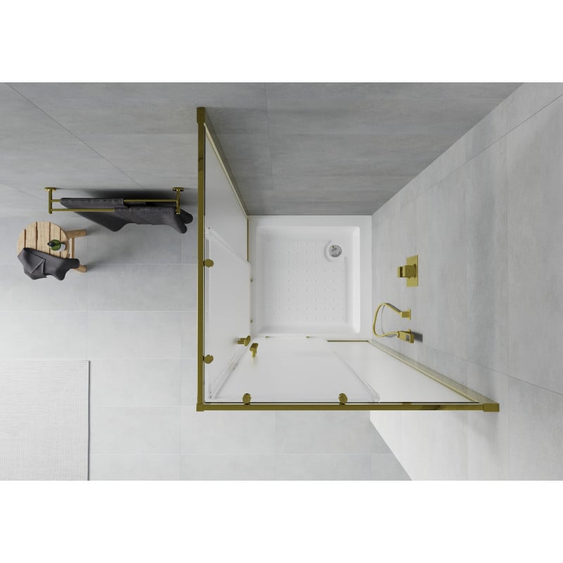Mexen Rio cabine de douche carrée 80 x 80 cm, verre dépoli, doré + receveur Rio, blanc - 860-080-080-50-30-4510