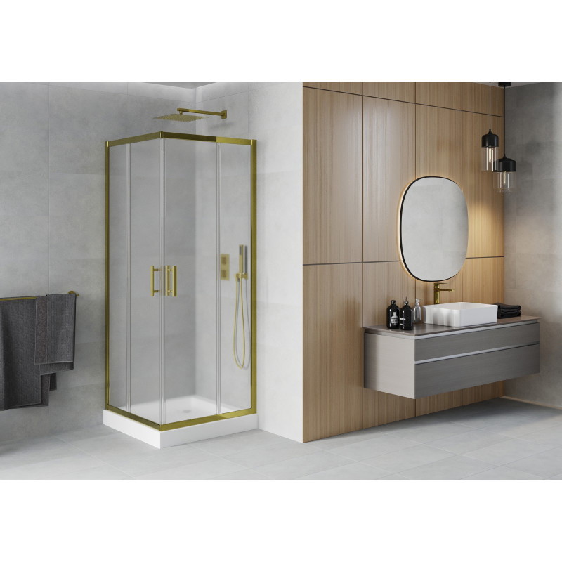 Mexen Rio cabine de douche carrée 80 x 80 cm, givrée, dorée + receveur, blanc - 860-080-080-50-30-4510